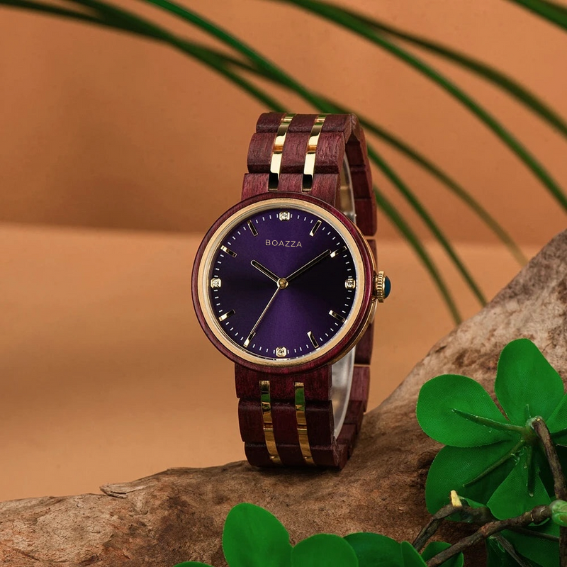 Montre en bois pour femme - Lumi, cadran rond en bois clair, bracelet fin en bois et acier inoxydable, élégance douce