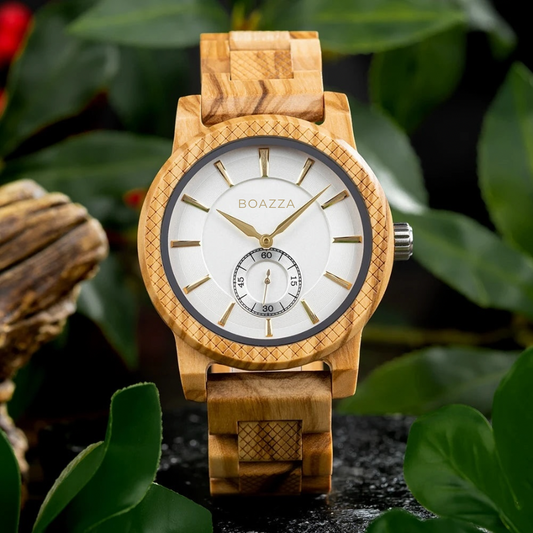 Montre en bois pour homme - Yvar, cadran rond en bois clair, bracelet en bois et acier inoxydable, style élégant et scandinave, chronographe.