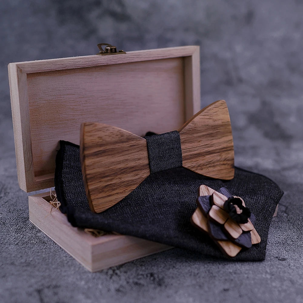 Nœud papillon en bois Bjnor avec sa boîte de rangement en bois, chic et authentique.