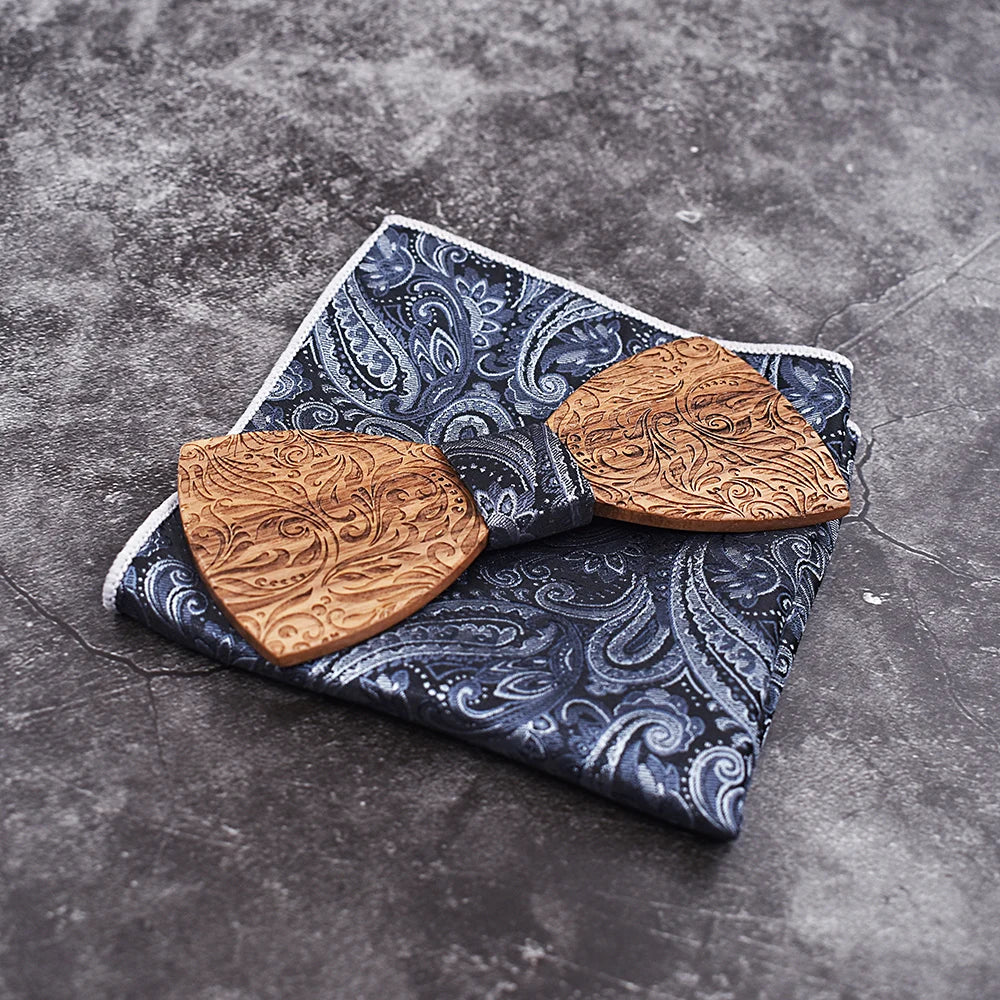 Nœud papillon en bois Havre avec pochette assortie, élégance et modernité