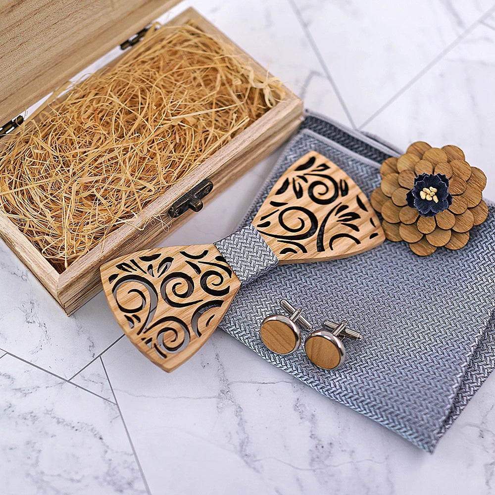 Nœud papillon en bois Alrik avec sa boîte de rangement en bois, chic et authentique.