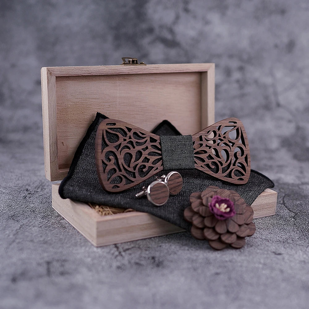 Nœud papillon en bois Sarn avec sa boîte de rangement en bois