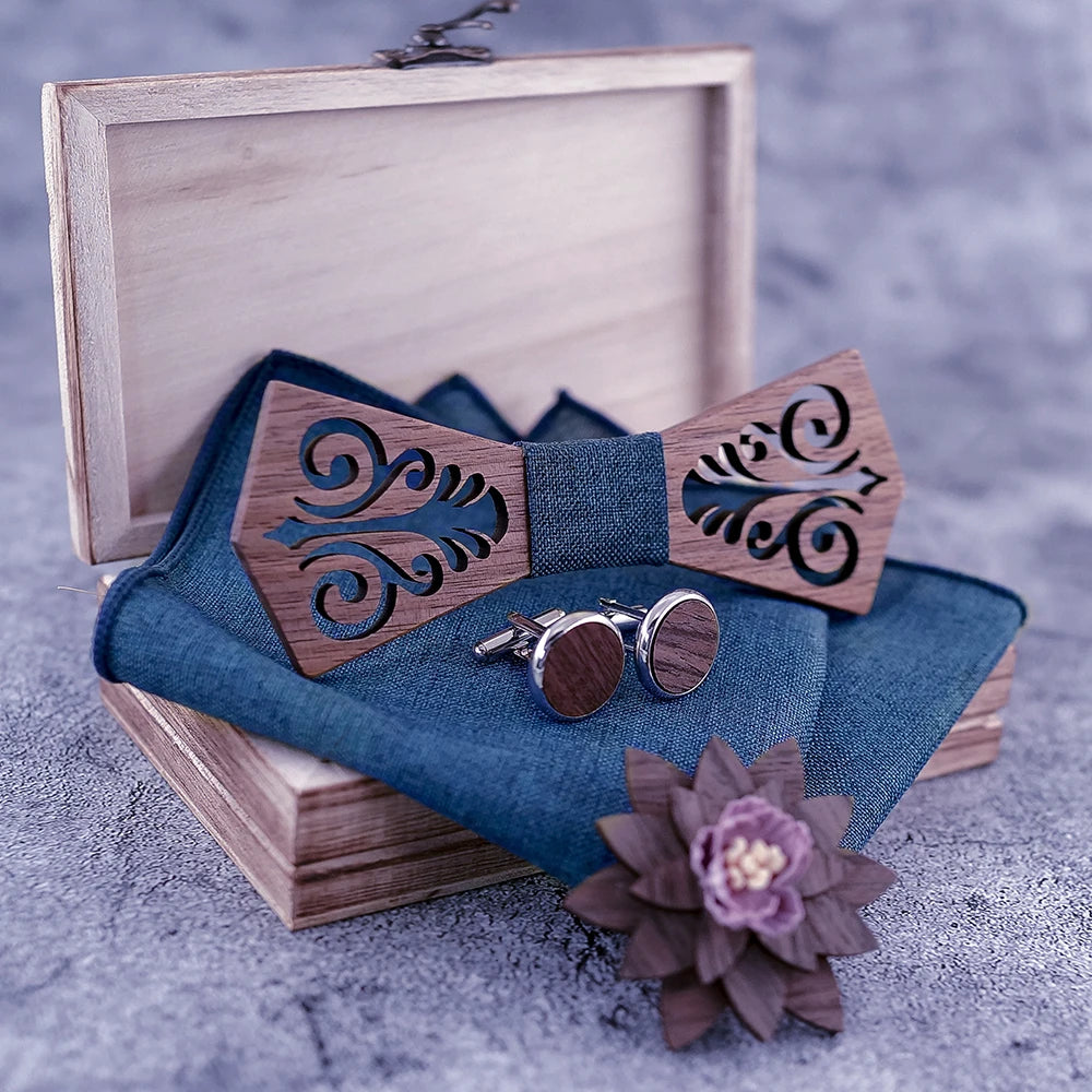 Nœud papillon en bois Islay avec sa boîte de rangement en bois, chic et authentique.